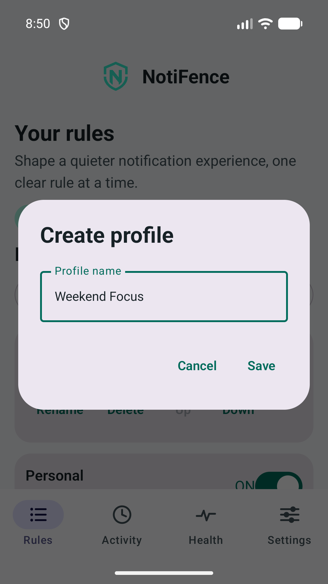 Create a new rule profile